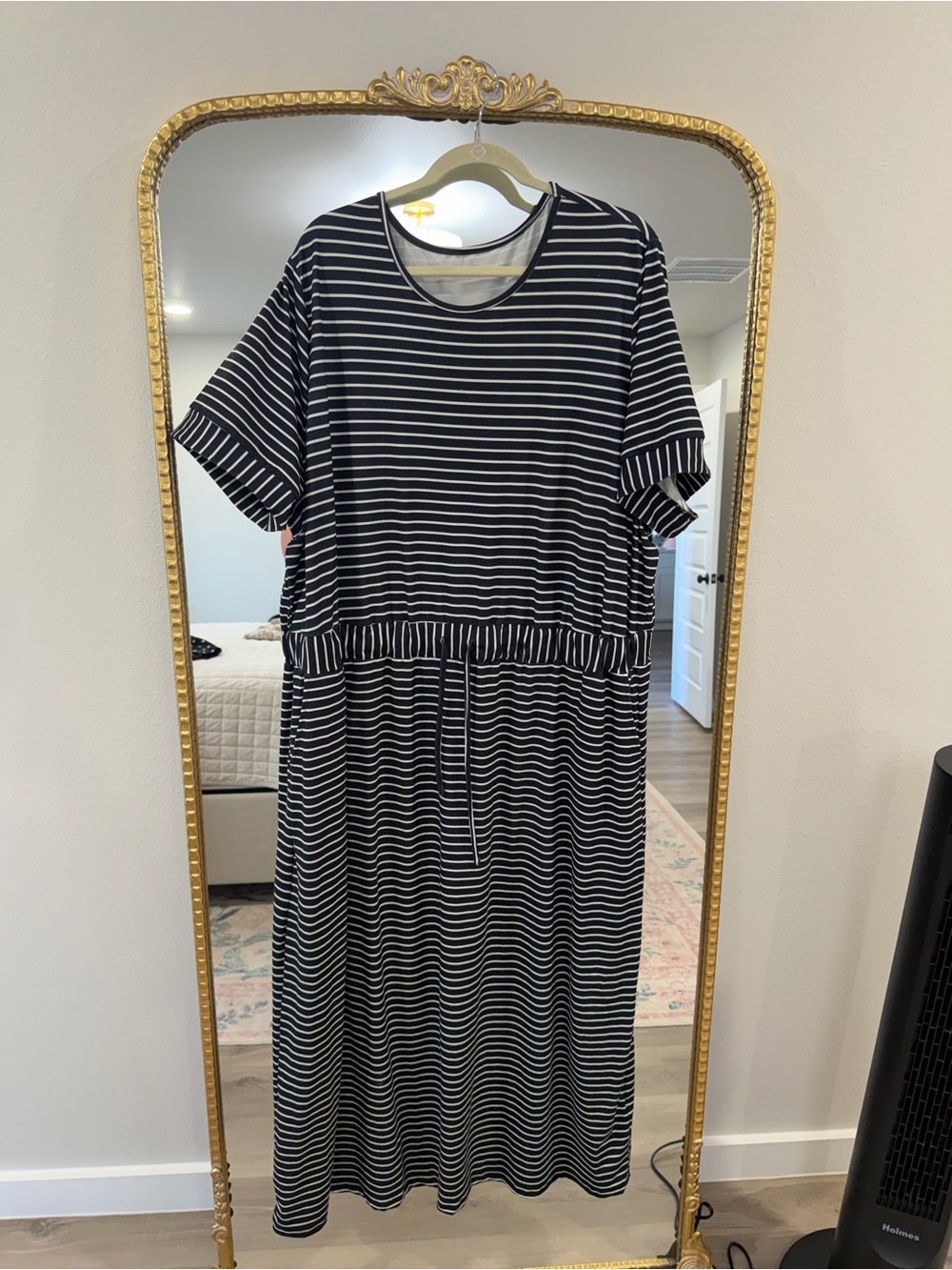 SHEIN Black and White Striped Tee Shirt Dress